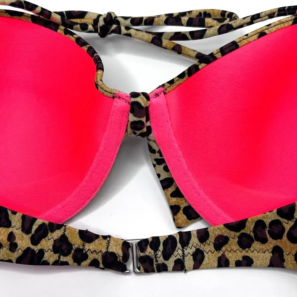 Victoria's Secret Swim Size 34C Cheetah Print Halter Bikini Top